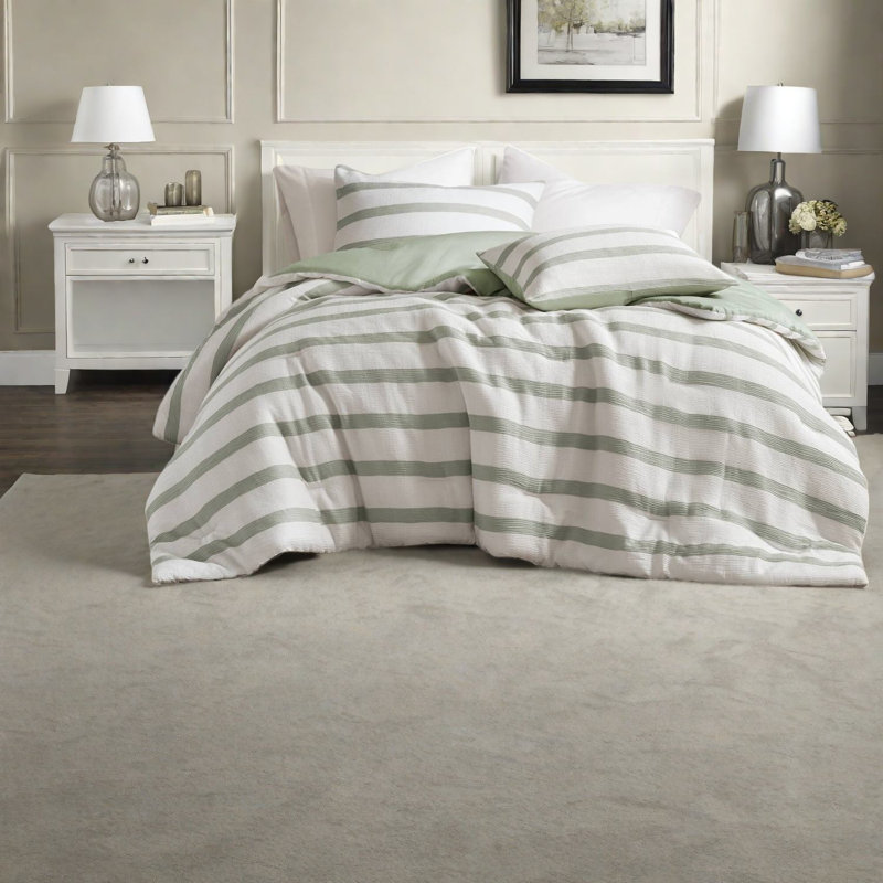 Ensemble de literie luxueux teint en fil, très grand polyester, rayures modernes pour des maisons confortables