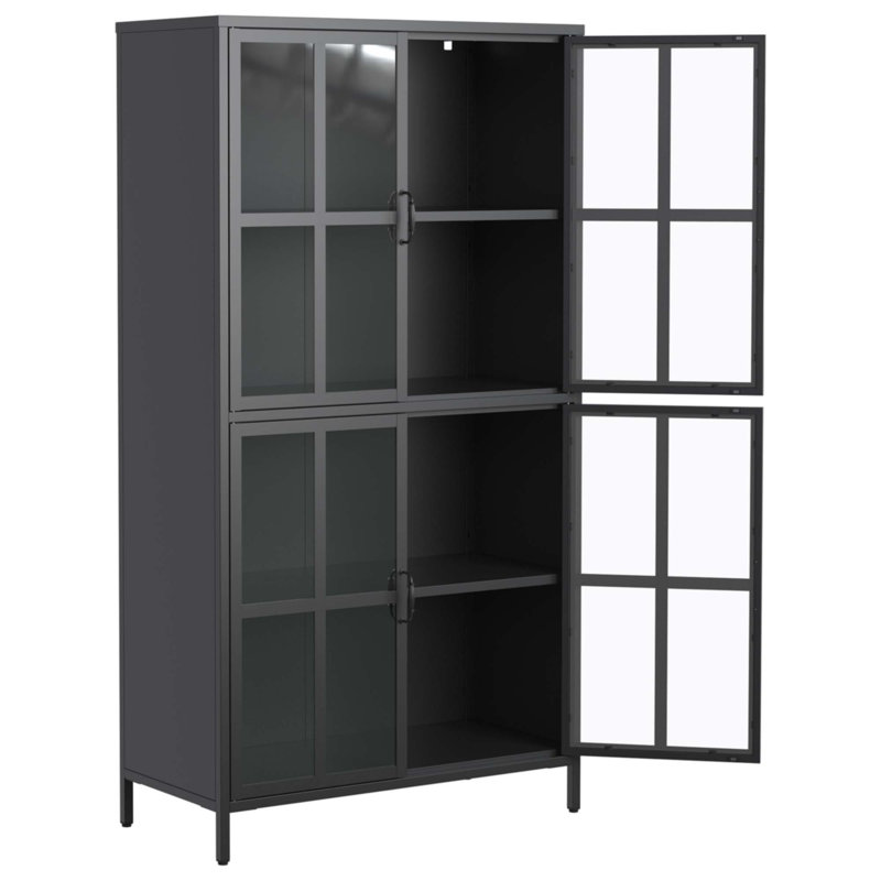 Armoire de rangement en métal noir de qualité supérieure avec portes en verre trempé