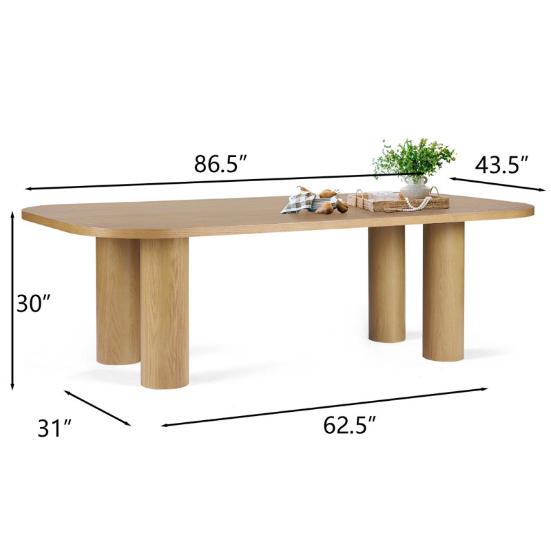 87" Oval Solid Oak Wood Pedestal Dining Table with Sculptural Pillar Legs