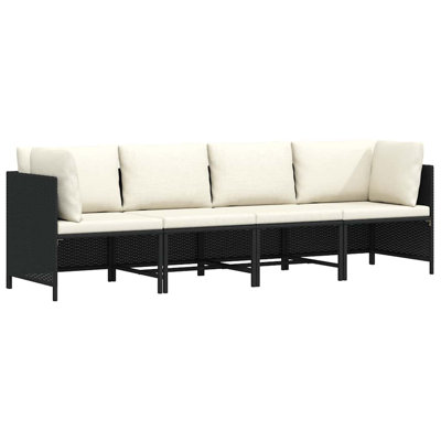 Patio Sofa Black PE Rattan 4-Seater Removable Covers Square Outdoor Sofa Set