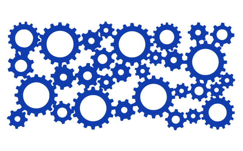 Décalcomanie murale engrenages industriels, H 17 po x l 36 po x P 0,01 po, Bleu foncé