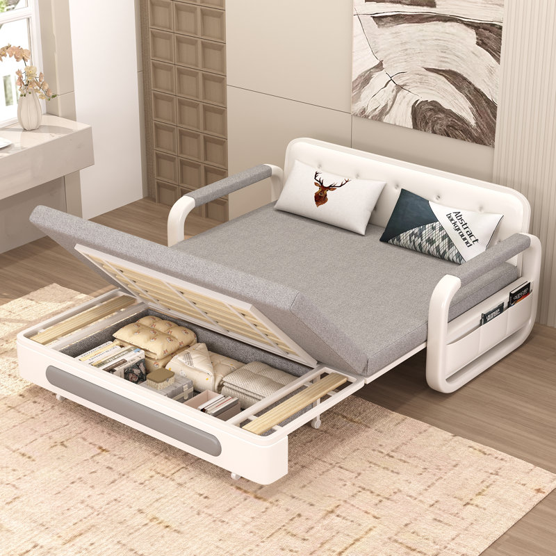 Canapé-lit de style moderne avec rangement et structure en bois-métal robuste, H 37 po x l 59,8 po x P 34,2 po