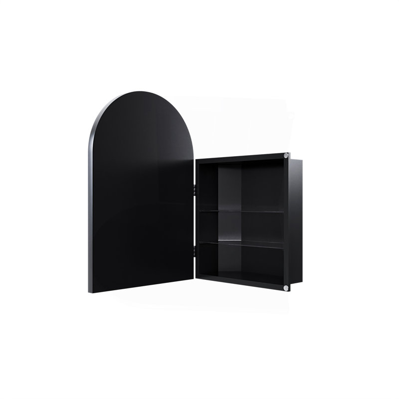 18X24 Inch Metal Corner Medicine Cabinet With Arched Mirror, Adjustable Glass Shelves, Space-Saving Bathroom Storage Organizer For Small Spaces,