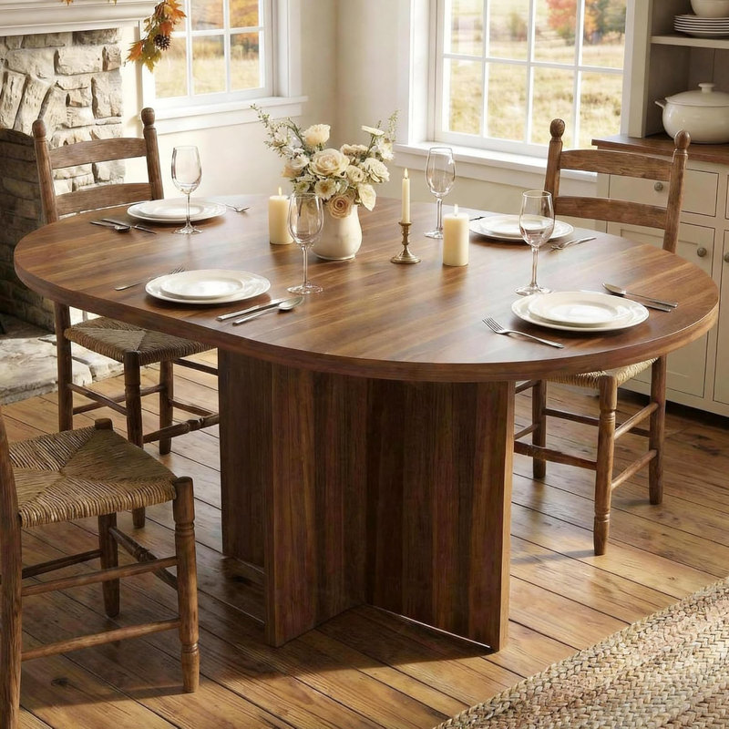 43.3''-59'' Extendable Round Dining Table for 4-8, Modern Kitchen Oval Dining Table with Removable Leaves, Dinner Table