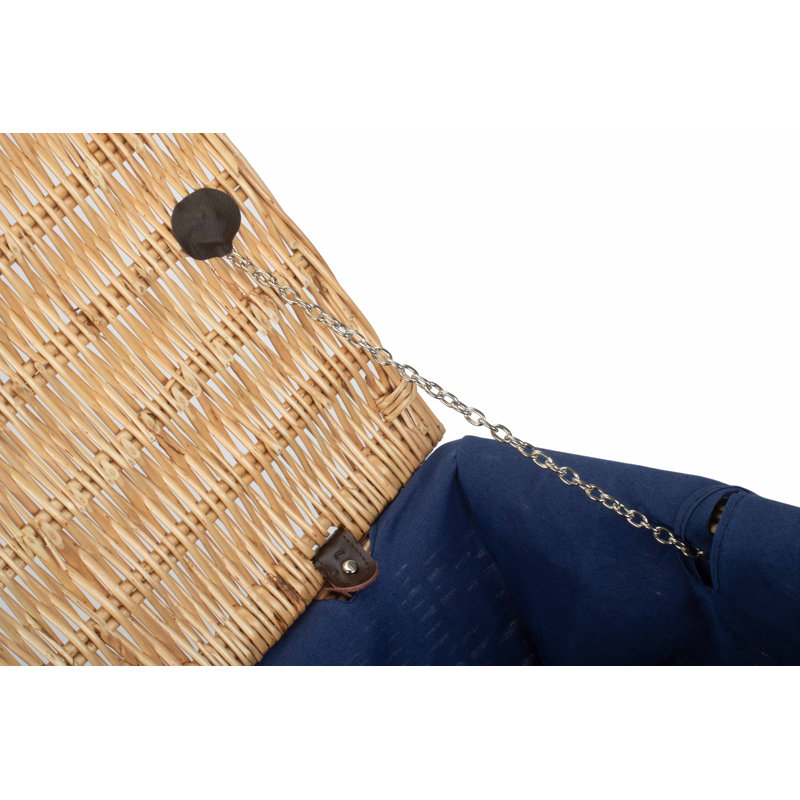 20" Hamper Basket With Lining, Buff/Navy Blue