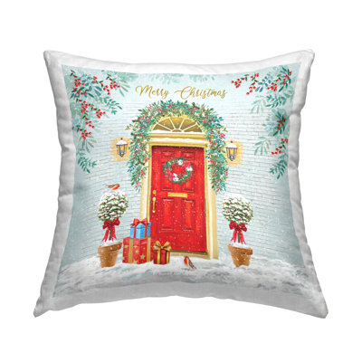 Conception de coussin décoratif Merry Christmas Winter Doorway par Jane Sunner