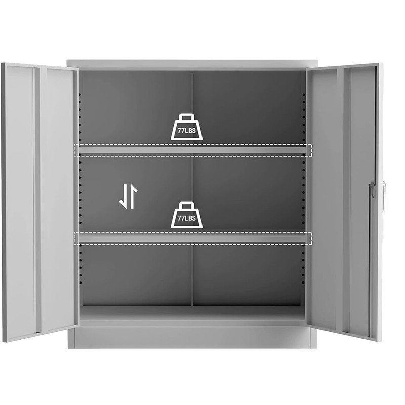 Metal Lockable Storage Cabinet with Adjustable Shelves, Sturdy and Multifunctional Storage, Assembly Required, Grey
