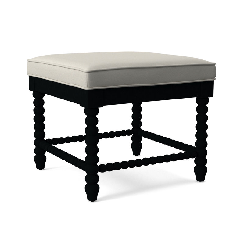 Lind Island Upholstered Bench, Black Finish, White Performance Fabric