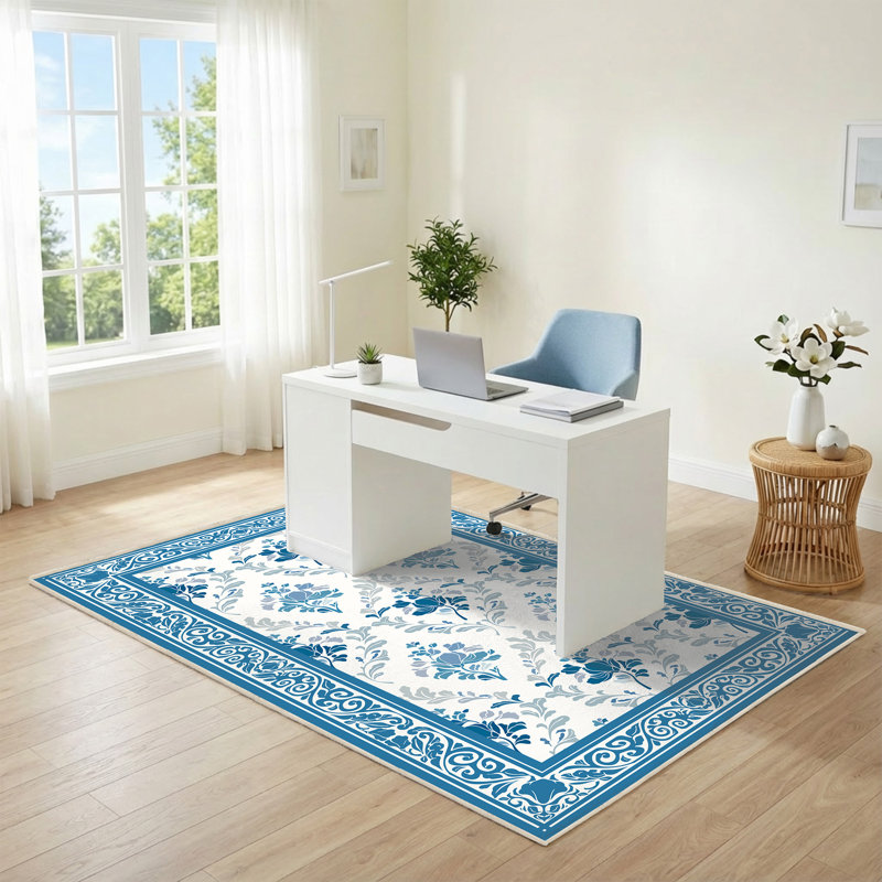 5' X 8' Non-Slip Indoor Area Rug with Floral Pattern Machine Washable,Blue, Rectangle 5' x 8', Blue