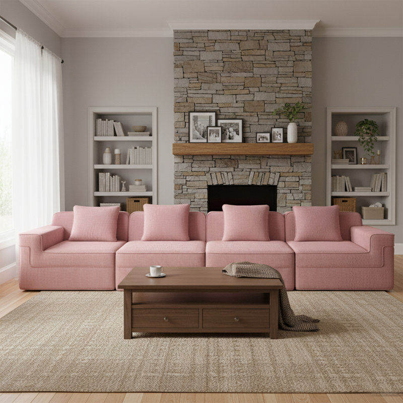 Modular Compression Sofa – Linear Design, Pink, 4