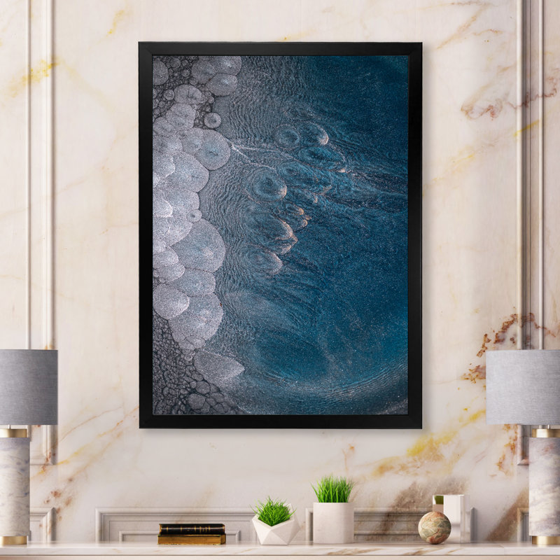 Reproduction d'art sur toile de luxe gris et bleu fluide, Toile avec cadre photo noir, H 20 po x l 12 po x P 1 po