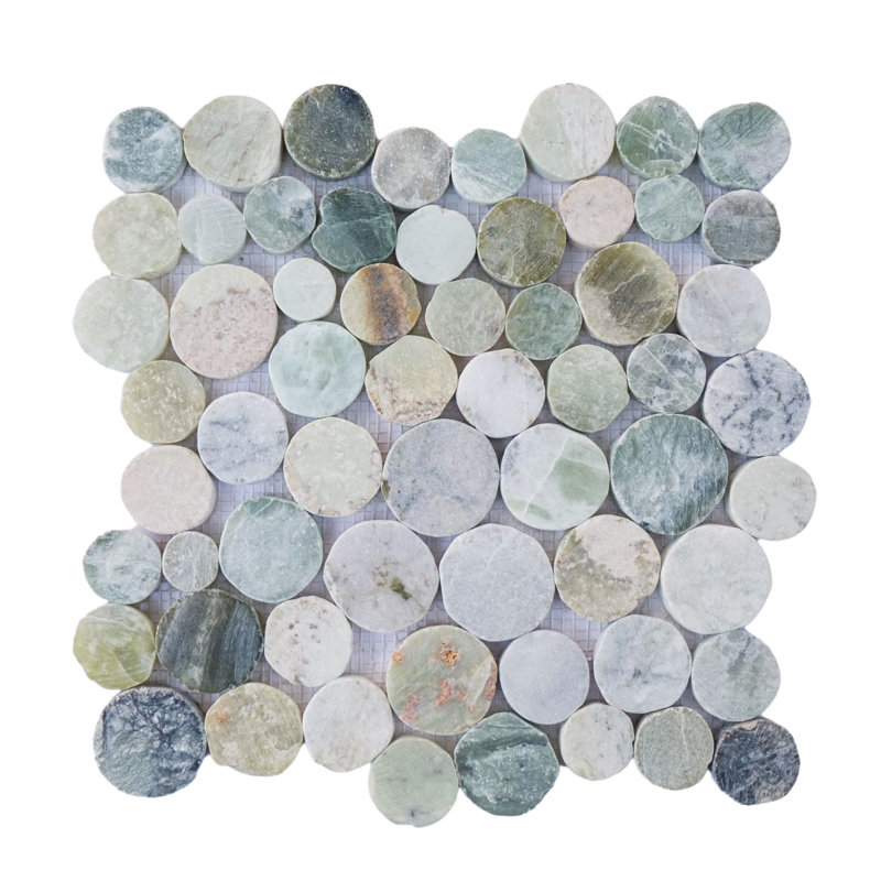 Carreau de mosaïque rond en pierre naturelle 12 po x 12 po Nevada, Bleu-vert