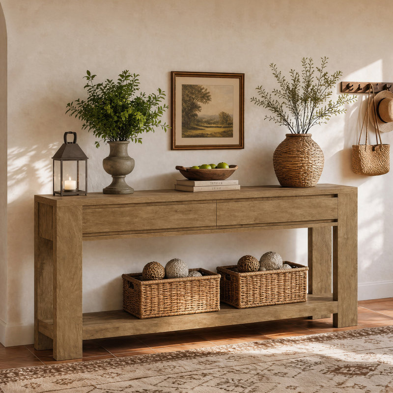 Console 63 po avec 2 tiroirs de rangement, table d'entrée pour le salon, couloir