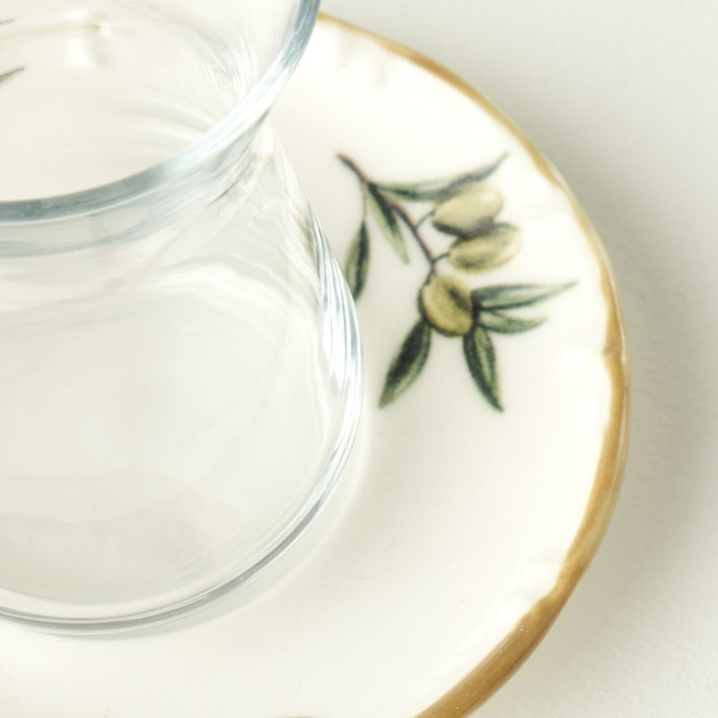 Olive Tea Glass Set With Saucers (6-Piece)