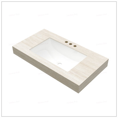 36inch Roma Travertine-Pattern Sintered Stone Countertop with Undermount Ceramic Basin, Pre-drilled Faucet Holes, No Cabinet or Faucet