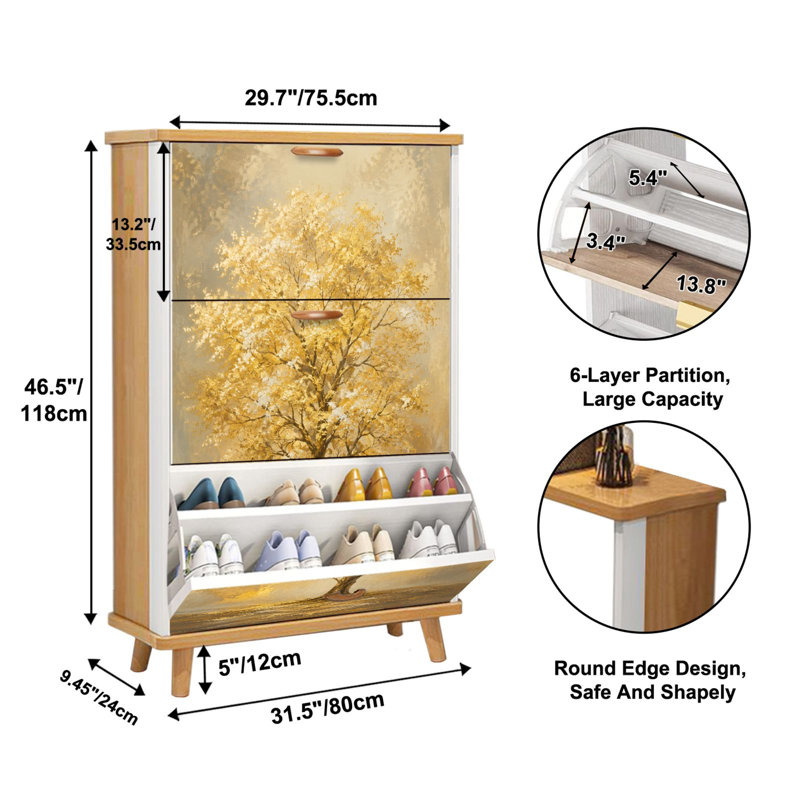 Rangement à chaussures avec 3 tiroirs rabattables pour étagère à chaussures Golden Tree, Size2: 9.5"x29.7"x51.5", Couleur 2
