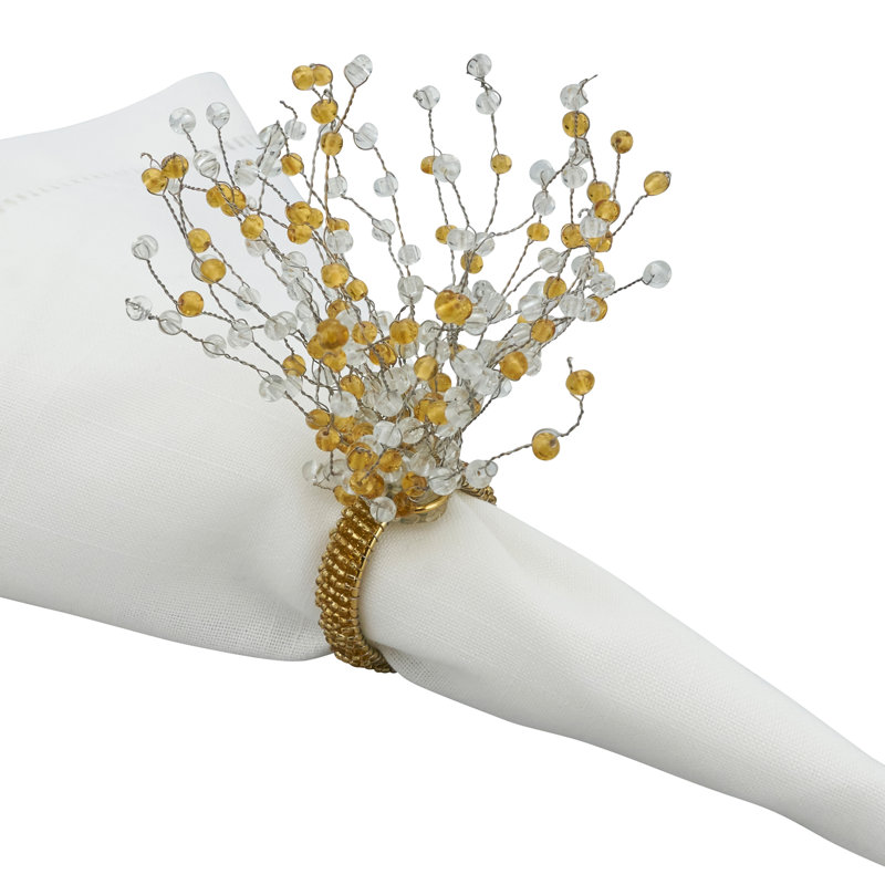 Champagne Beaded Burst Spray Napkin Ring Set