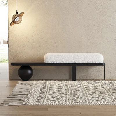 Wooden Entryway Bench Boucle Upholstered with Abstract Metal Legs