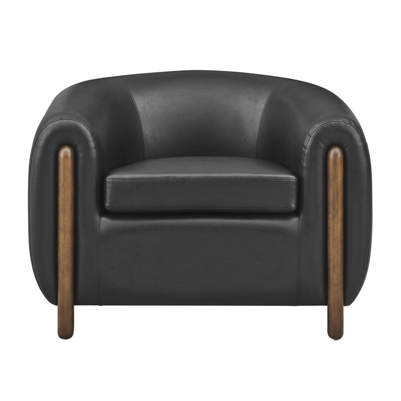 Leamon Fire-Resistant Upholstered Barrel Chair, 28" H x 38.5" W x 33" D, Black Faux Leather