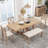 Farmhouse 6-Piece Extendable Dining Table Set – 82" Table with 2 Removable Leaves, Upholstered Chairs & Bench, Natural+Beige Cushion-715003078-715003077-715003083