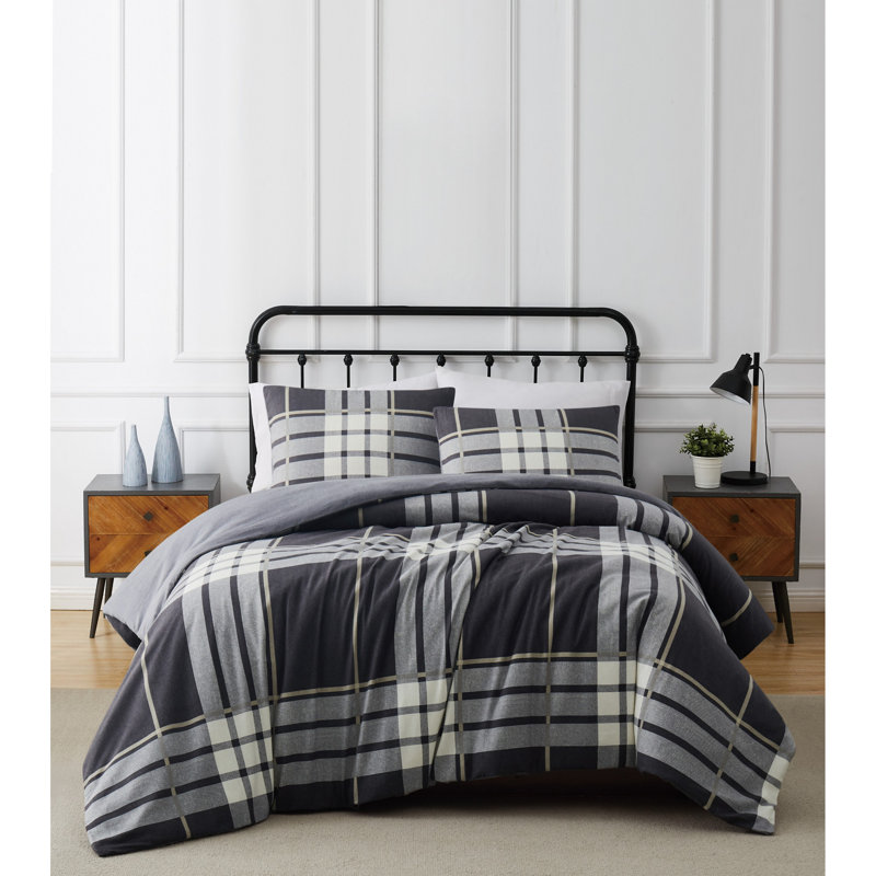 Ensemble de housse de couette en coton noir standard 3 pièces, Housse de couette grand et 2 taies décoratives