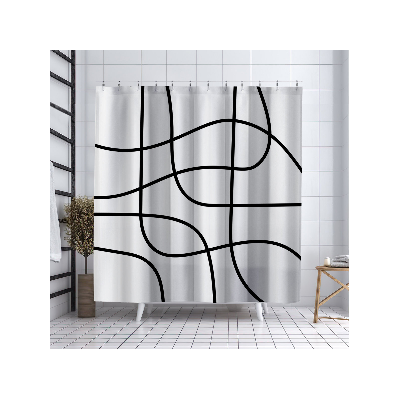 Coco Polyester Shower Curtain, Black