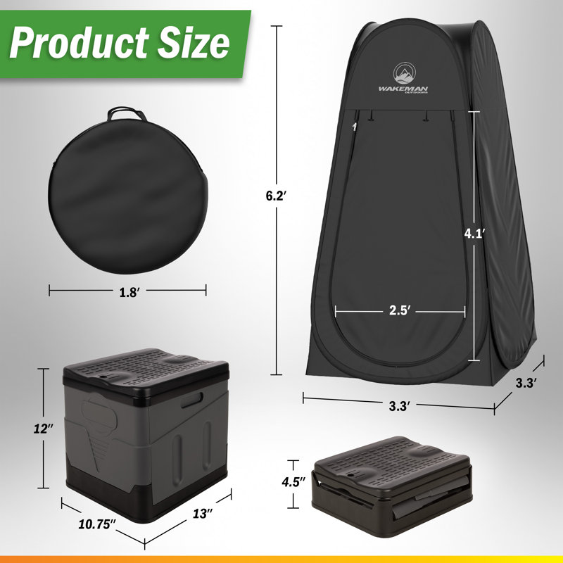Portable Toilet for Adults with Pop Up Privacy Tent - Camping Toilet Travel Potty Bathroom Kit with Camping Shower Tent or Changing Room for Roadtrip, Beach or RV Travel by Wakeman Outdoors (Black)