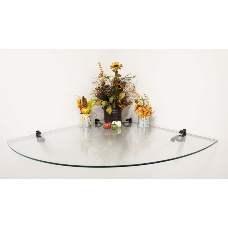 Daesean Glass Corner Shelf, Black, 3" H x 30" W x 30" D