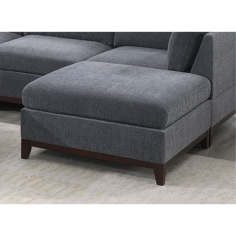 Chenille Fabric Modular Sectional 9Pc Set Living Room Furniture Corner Sectional Couch 3X Corner Wedge 4X Armless Chairs And 2X Ottomans Tufted Back Exposed Wooden Base