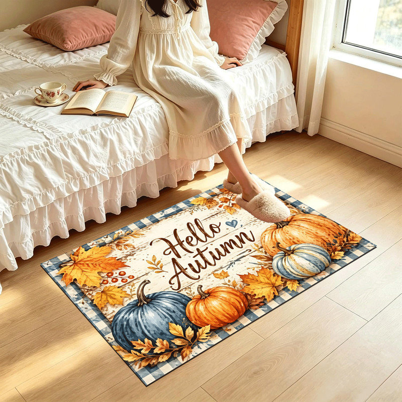 Tapis de porte antidérapant intérieur/extérieur, 51 x 81 cm, motif à carreaux bleus automne, Bleu à carreaux automne