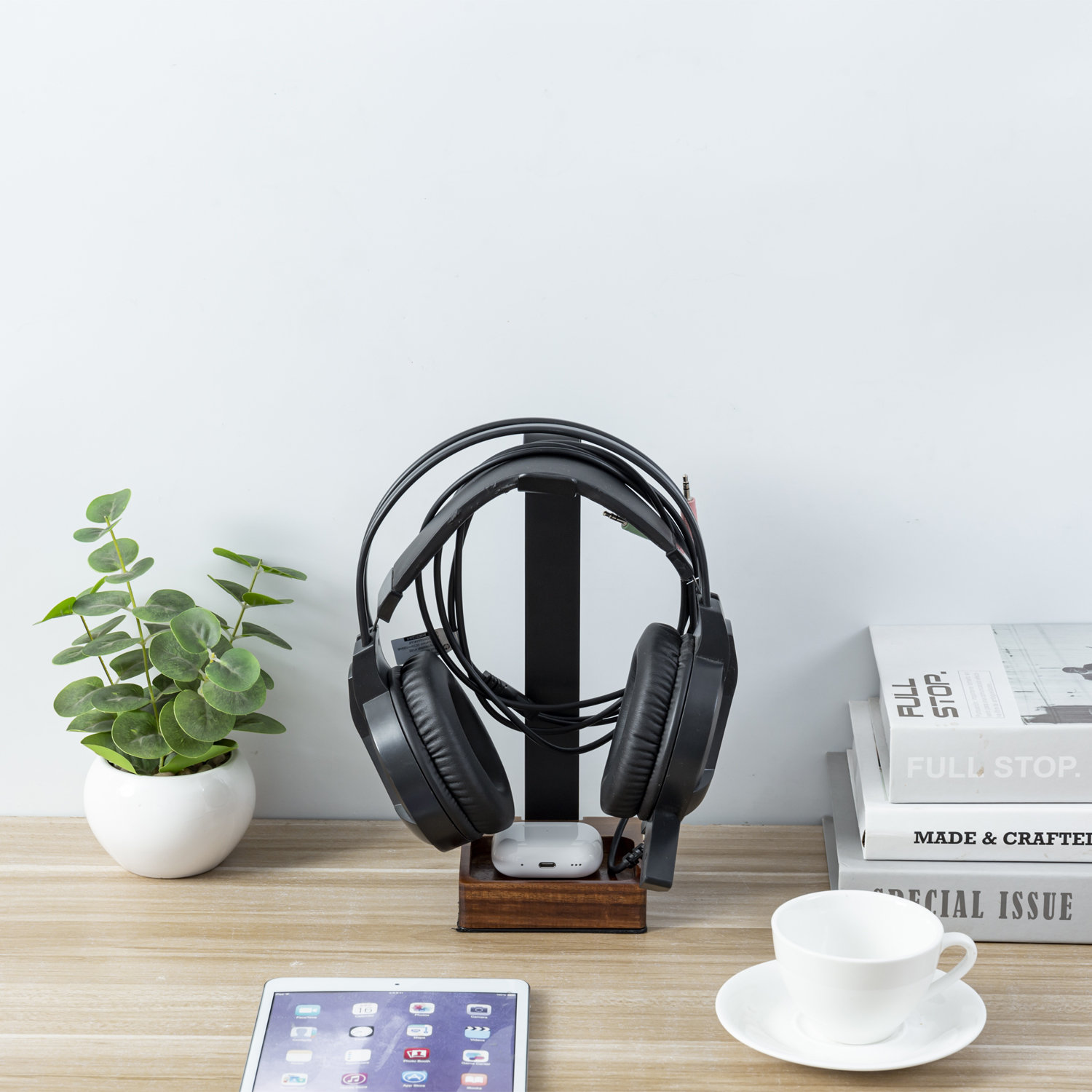 MY GIFT Acacia Wood Audio Rack Headphone Stand | Wayfair.co.uk