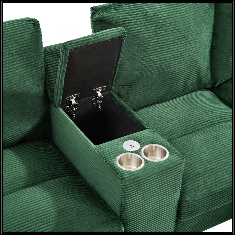 Canapé modulaire moderne en U avec rangement, porte-gobelets et ports USB pour un salon confortable, Vert