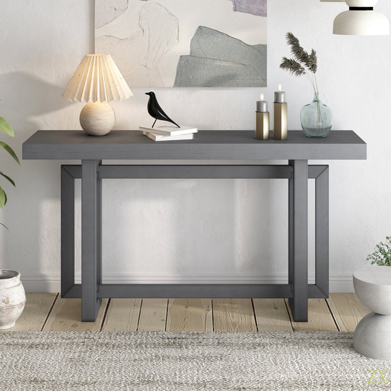 59.1'' Painted Entryway Table With Pine Veneer,Unique Triple Recgle Design Console Table With Thick Pine Wood Legs,Extra Long Sofa Table Versatile For Hallway, Living Room,Kitchen