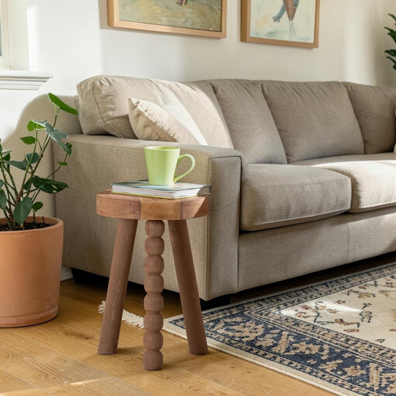 Gianni Acacia Wood Versatile Decorative Stool - Artistic Side Table With Rounded Three-Leg Base