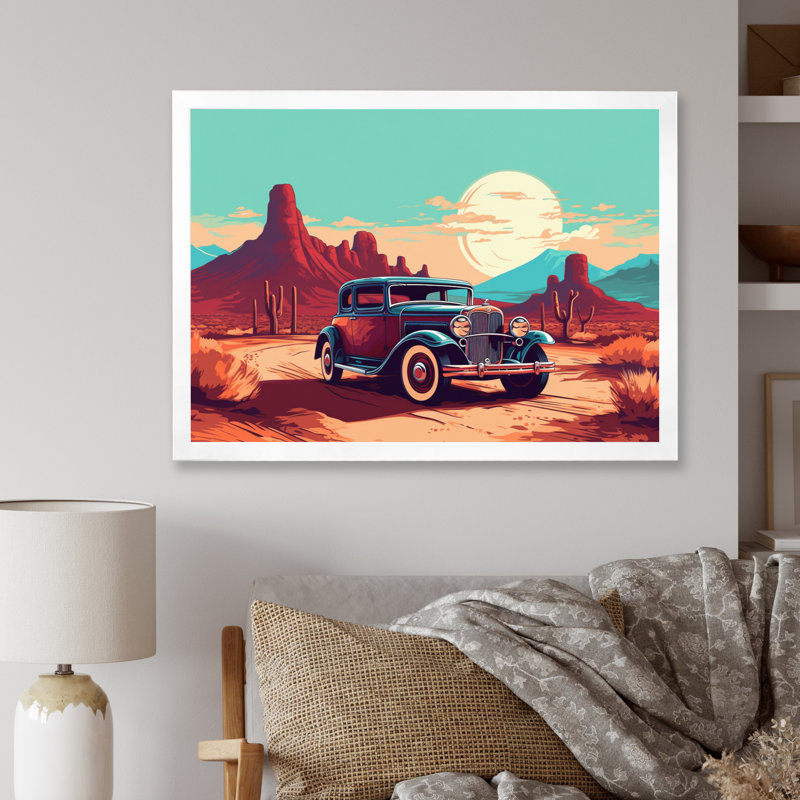 «Old American Car In Nevada V», reproduction sur toile, H 24 po x l 32 po x P 1 po, Cadre photo blanc