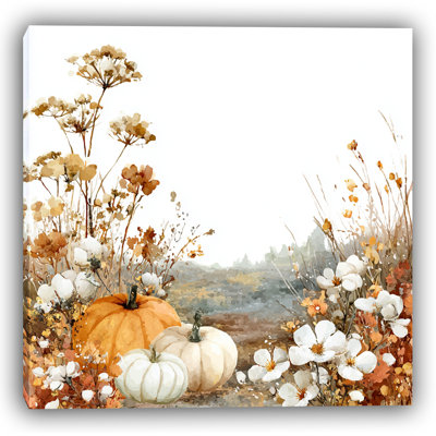 Rustic Meadow Pumpkins Wrapped Canvas Wall Art