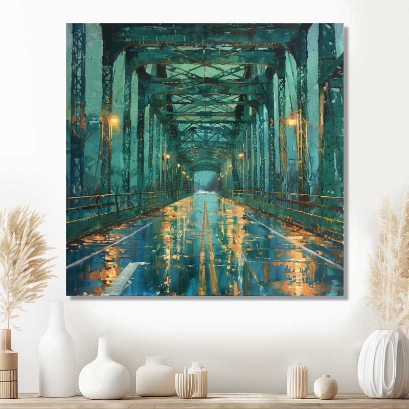 Décoration murale pont vert en acier et jaune Serenity, Métal métal, H 36 po x l 36 po x P 1,5 po