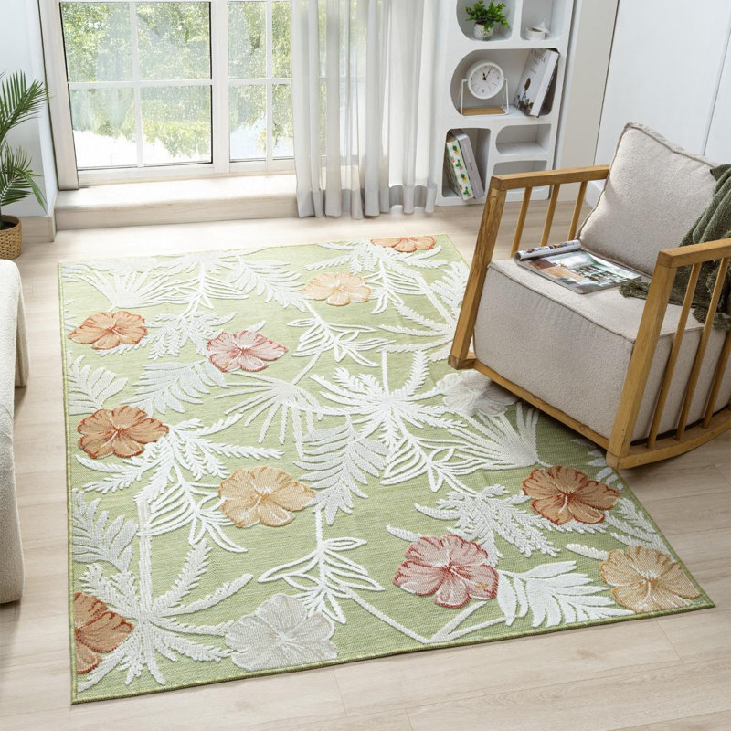 Tapis d'extérieur à motif de feuilles tropicales, Rectangle 9 pi x 12 pi