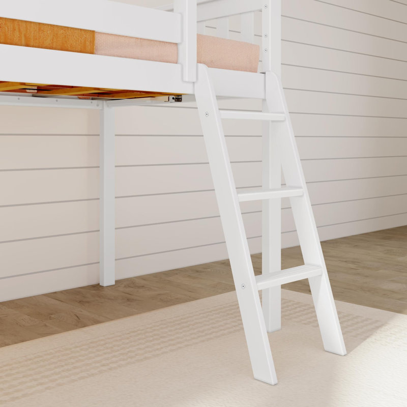 Lit mezzanine simple en bois massif Kincer, Blanc