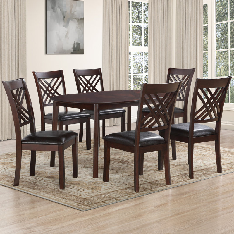 Adrian Oval Wood Dining Table Set, 7 Pieces: Table, 6 Chairs
