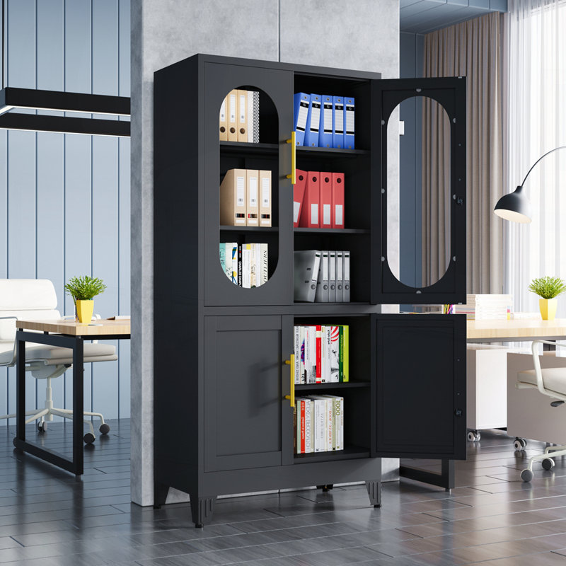 Armoires garde-manger faciles à assembler avec portes transparentes et rangement multifonctionnel, Noir
