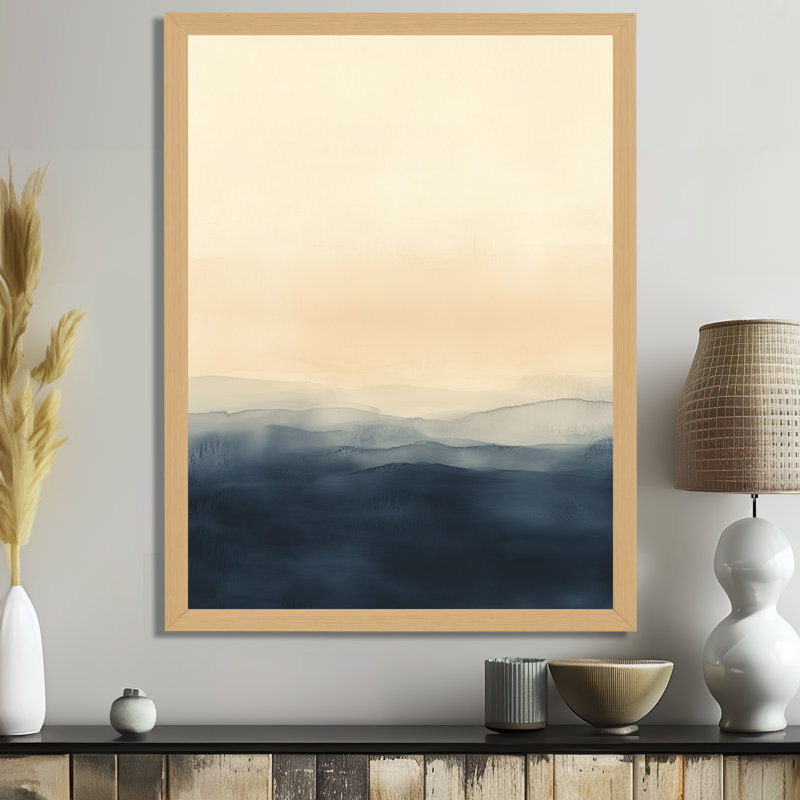 Bleu et jaune dégradé de ciel silencieux I - Tableau encadré, H 32 po x l 24 po, Cadre naturel