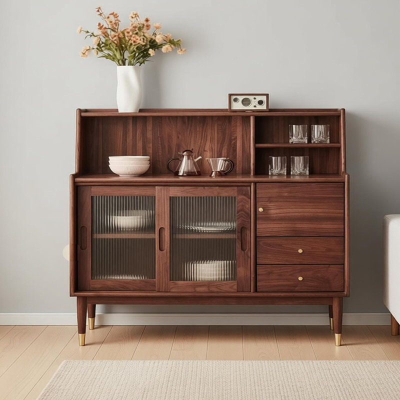 Buffet de rangement multifonctionnel en noyer noir, 46.06" H x 55.11" W x 15.74" D