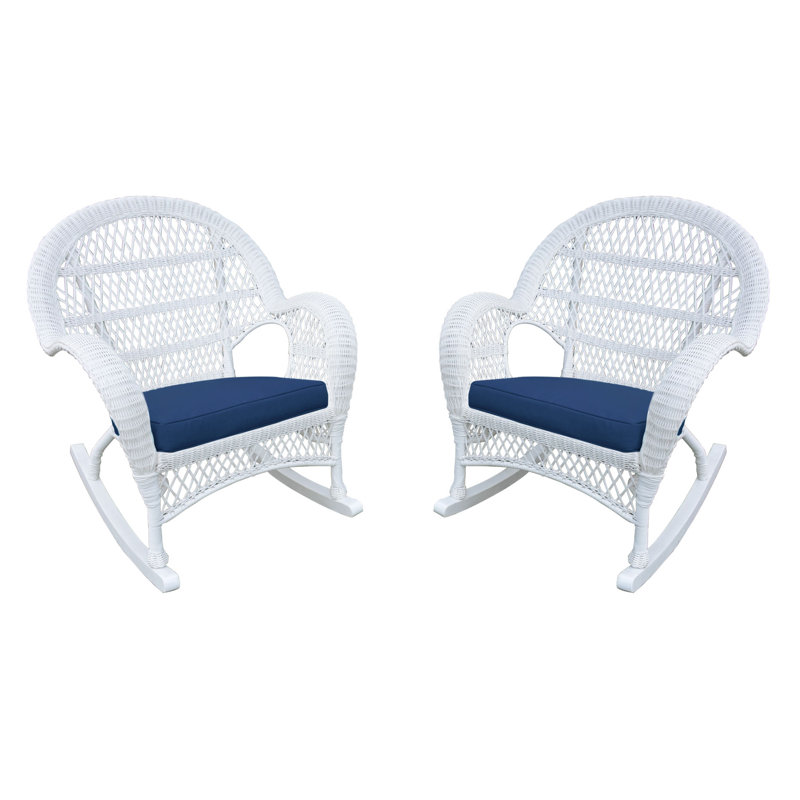 Chaise berçante en osier avec coussins Berchmans, Bleu, Noir