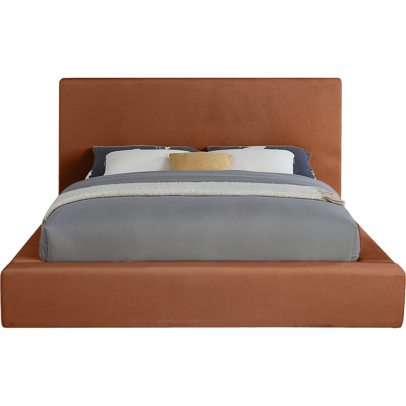 Ishia Upholstered Platform Bed, King, Cognac Velvet