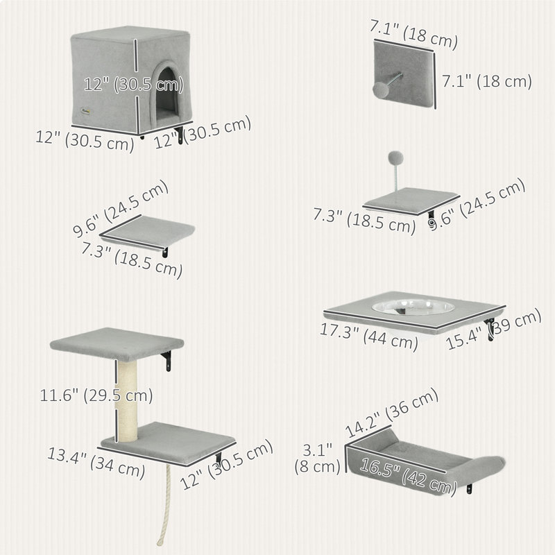 Ensemble de 7 tablettes murales Cat, gris