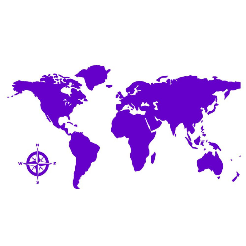 Adhésif décoratif carte du monde en vinyle, Mauve, H 15 po x L 30 po