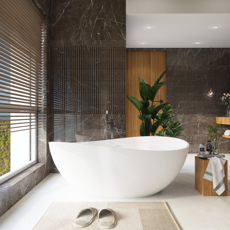 63 " L x 37.4 " W Freestanding and Mounting / Installation Required Soaking Solid Surface Bathtub