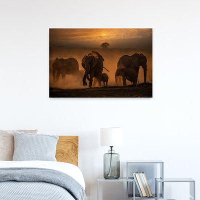 «Golden Hour Elephant Family Abstract Contemporary Landscape Nature», art mural