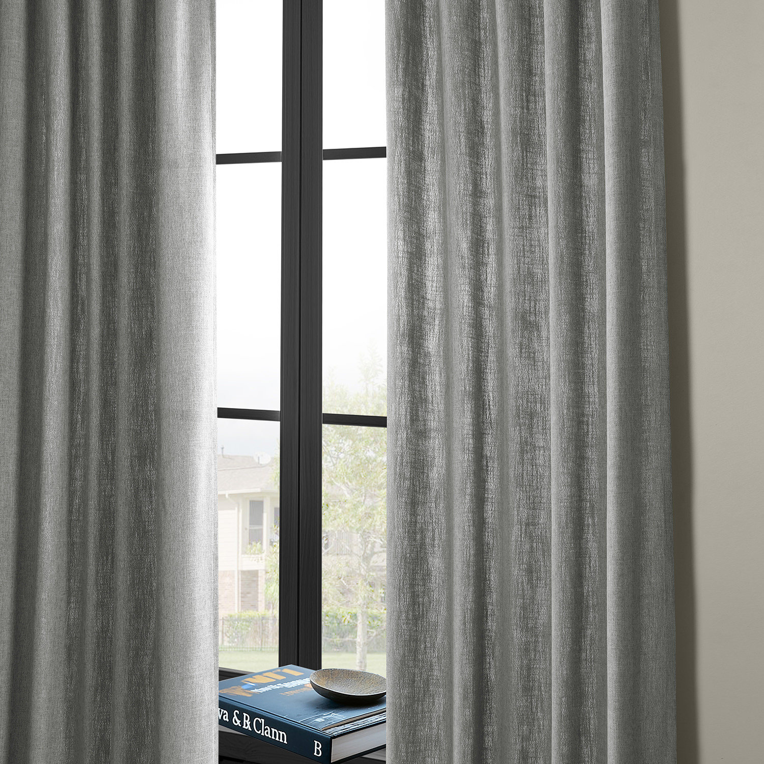 Farmbry Faux Linen Curtain Panel Set, Gray, 50" W x 84" L